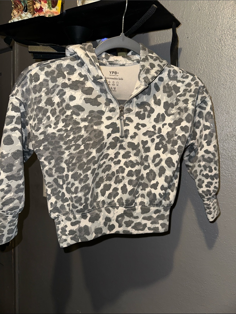 abercrombie kids Gray & White Leopard Half-Zip Hoodie